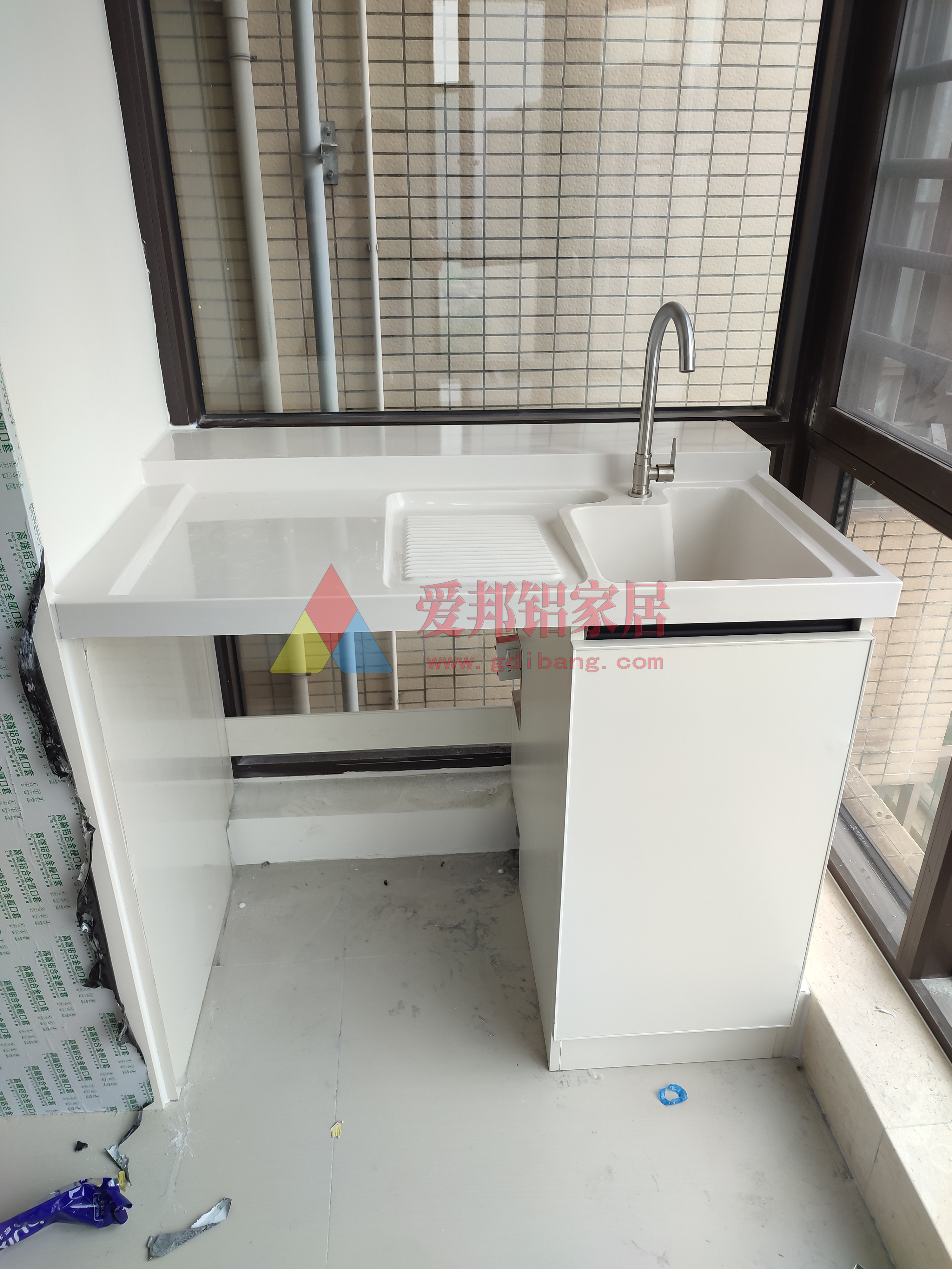 阳台洗衣机柜  没有切角位【石英石一体盆】